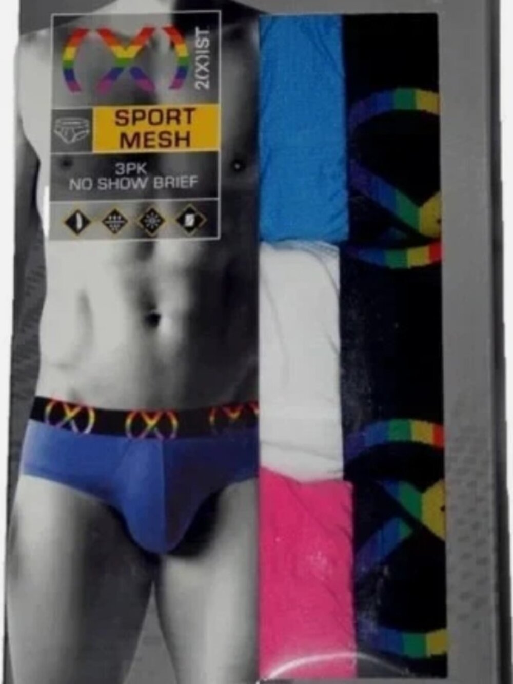 Men's 2xist Pride Briefs underwear Sport Mesh No Show 3 Pack XL (40-42)
